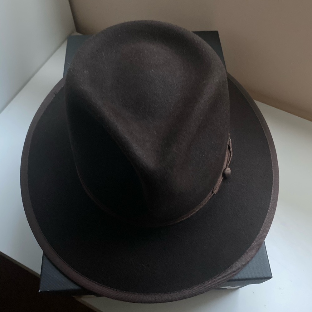 Dark brown genuine fur felt fedora - Picture 2 of 5